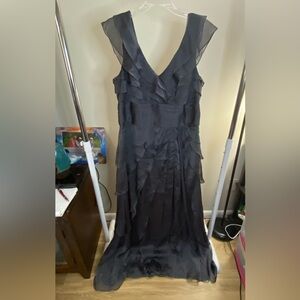 Adrianna Papell gray ruffled trumpet evening gown